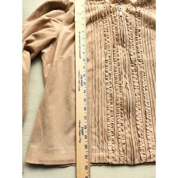 JACKET-COLDWATER CREEK-Faux Suede-Tan-Ruffled-Light Weight-Lined-MED - Picture 13 of 16